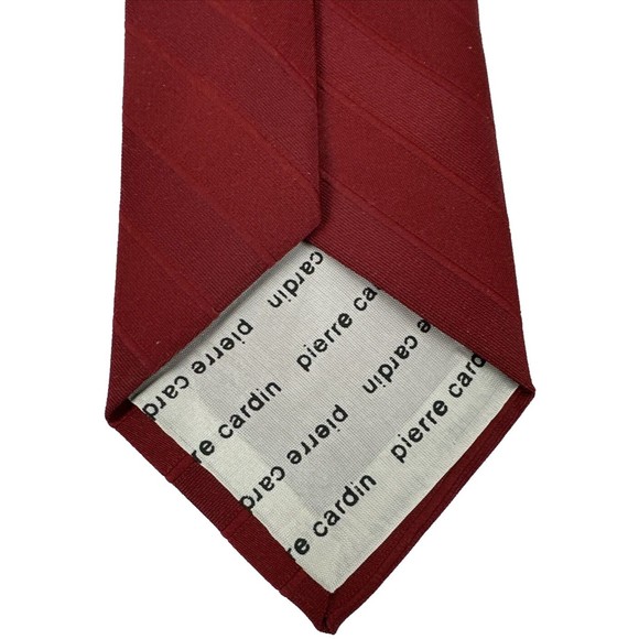 PIERRE CARDIN Neck Tie Mens Dark Red Solid Striped Simple Adult P Logo - Picture 6 of 9